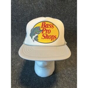 VINTAGE Bass Pro Shops SnapBack Trucker Hat Cap White 80s 90s Retro